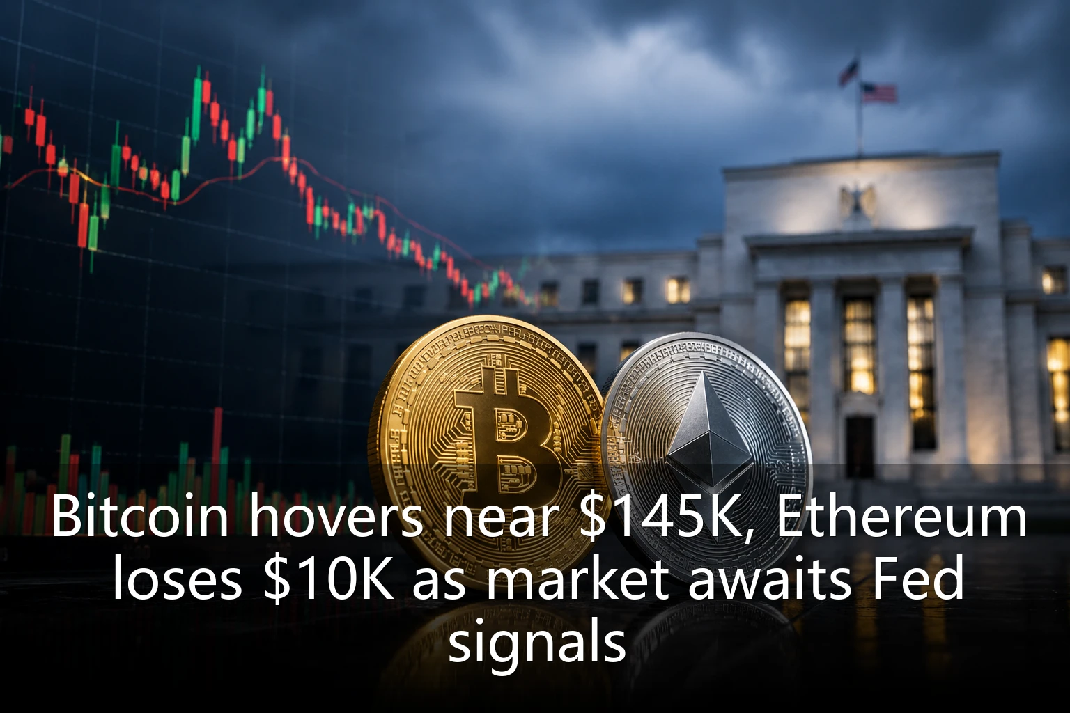 Bitcoin hovers near $145K, Ethereum loses $10K as market awaits Fed signals